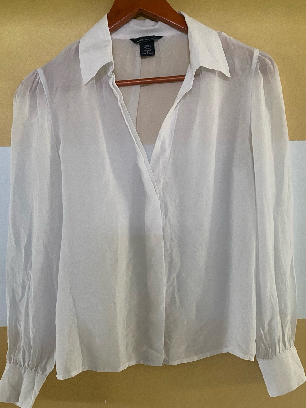 Moda International White Sheer Collared Silk Blouse